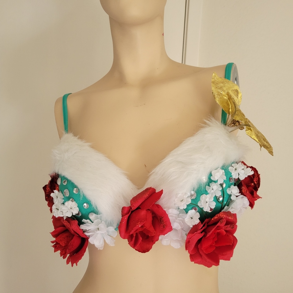 Rave bra 34C green red rose White